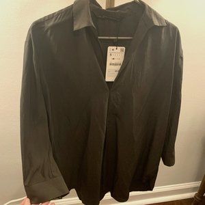 dark olive green 3 quarter sleeve Zara top